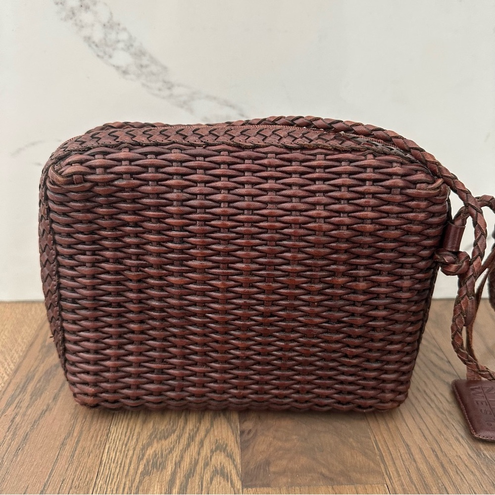 Vintage Woven Leather Small Rectangular Crossbody Handbag Brown 10"x7.5"x2.75 - Picture 10 of 11